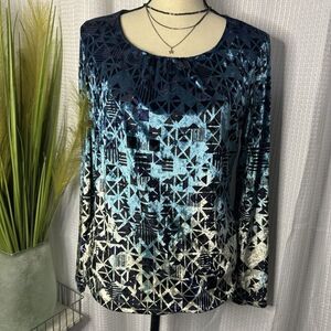 CHICO’S Womens 0 US S Blue/Black Ombre Velvet Burnout Shirred Scarlett Tunic Top
